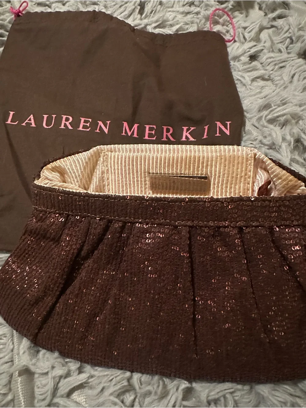 Lauren Merkin Brown Sequin Clutch Bag
